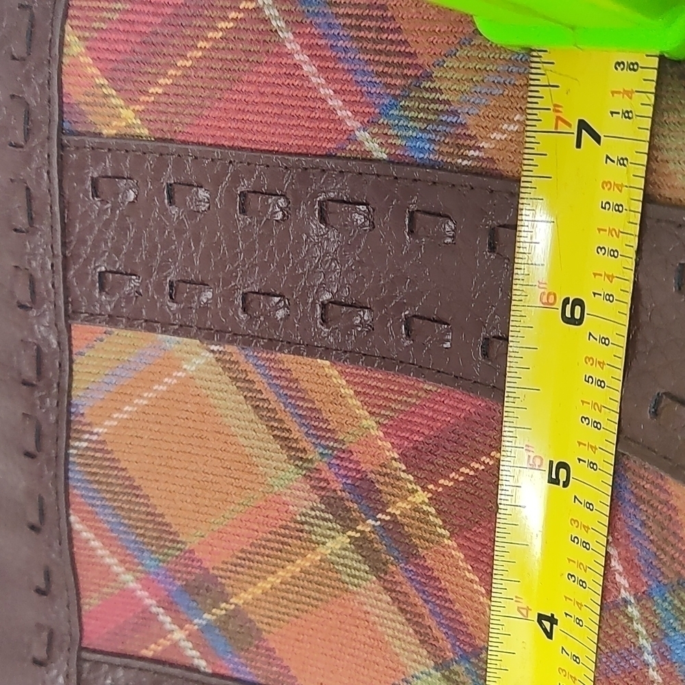 Leather and Fabric Plaid Bucket Bag - Picture 7 of 8